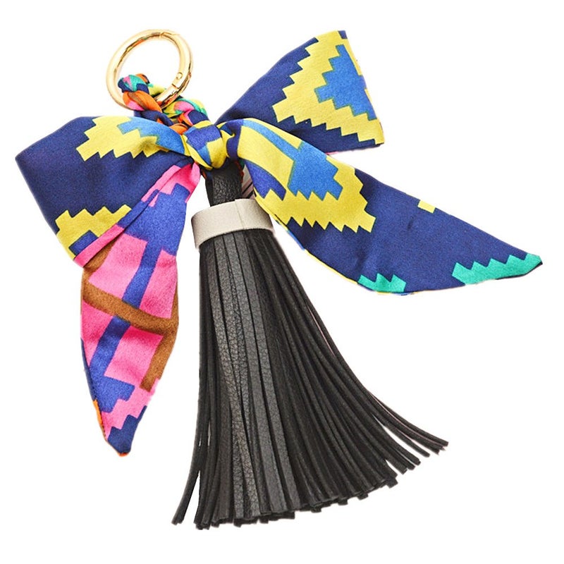 QTMY Silk Ribbon Bow Tassel Bag Pendant Charm Keyring Keychain for Women Purse Handbag Decor (Black) - Image 1